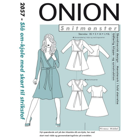Slå om-kjole med skørt Onion snitmønster 2057