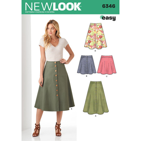 Nederdel 4 varianter snitmønster NEW LOOK 6346  easy