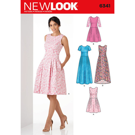 Kjole 5 varianter snitmønster New Look 6341