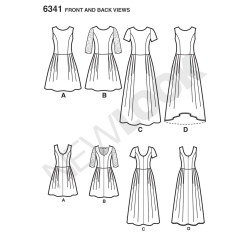 Kjole 5 varianter snitmønster New Look 6341