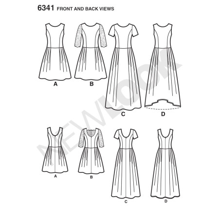 Kjole 5 varianter snitmønster New Look 6341