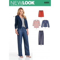 Jakke, bukser og nederdel snitmønster 6351 New Look