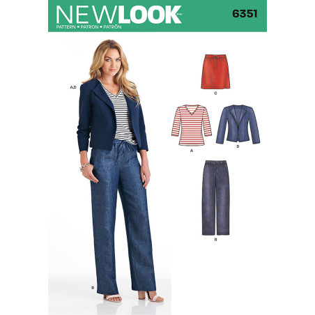 Jakke, bukser og nederdel snitmønster 6351 New Look
