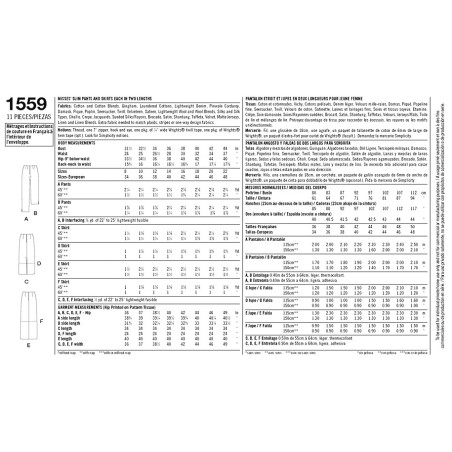 Nederdel m/slids og bukser snitmønster simplicity  1559