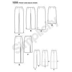 Nederdel m/slids og bukser snitmønster simplicity  1559
