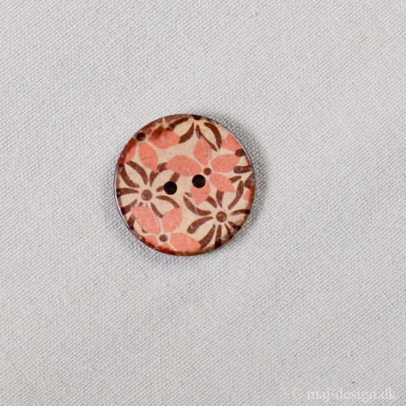 Knap 2-hul Kokos med blomster 30mm
