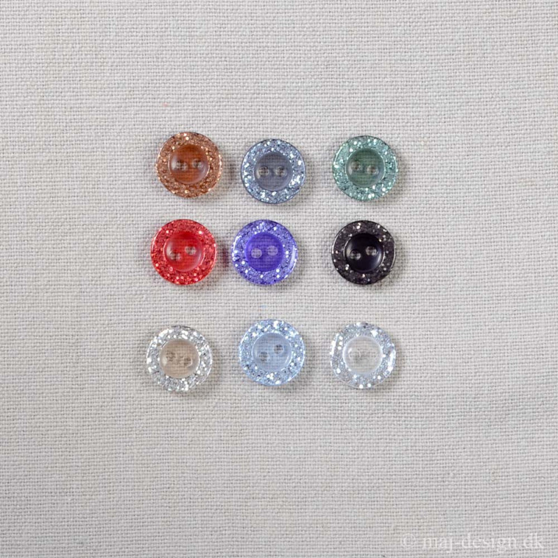 Knap med Glimmer 13mm 9 farver Knap med Glimmer 13mm 9 farver