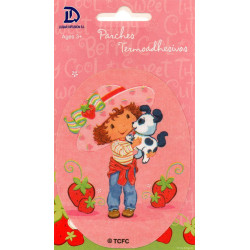 Jordbær Marie 8 x 11cm  PRINTET strygemærke knæ lapper