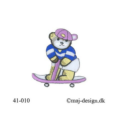 Stor Bjørn på Lilla Skateboard strygemærke