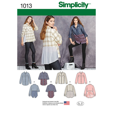 Storskjorte 4 varianter Snitmønster simplicity 1013