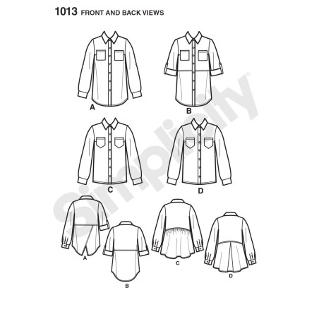 Storskjorte 4 varianter Snitmønster simplicity 1013