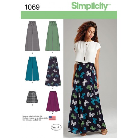 Slå-om nederdel og bukser snitmønster Simplicity 1069