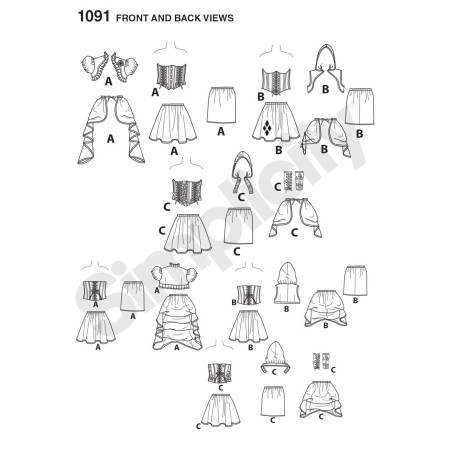 Kostume voksen Rudedame snitmønster Simplicity 1091
