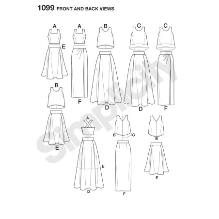 Nederdel og top snitmønster Simplicity 1099
