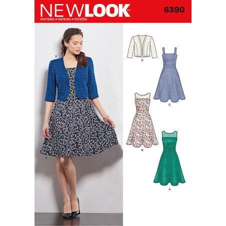 Kjole og Kort Jakke Snitmønster New Look 6390