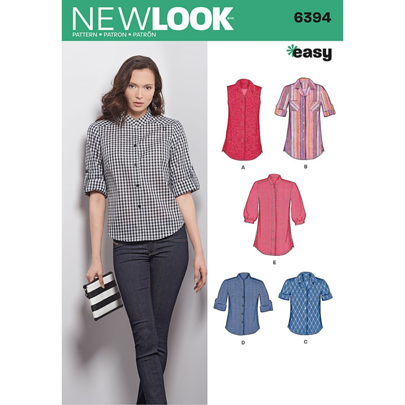 Skjortebluse 5 varianter snitmønster New look easy 6394