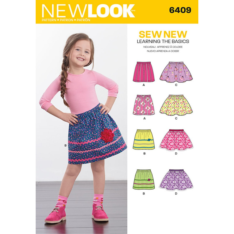 Pige nederdel 4 varianter snitmønster New look 6409 Pige nederdel 4 varianter snitmønster New look 6409