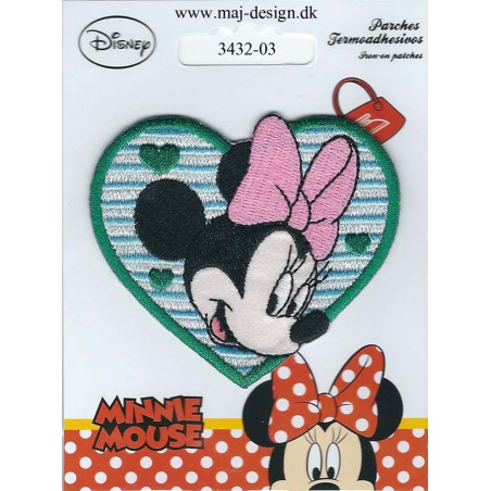 minnie med grønt hjerte broderet strygemærke 7x6,5 cm