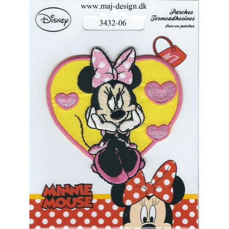 minnie med gult hjerte broderet strygemærke 7x6,5 cm