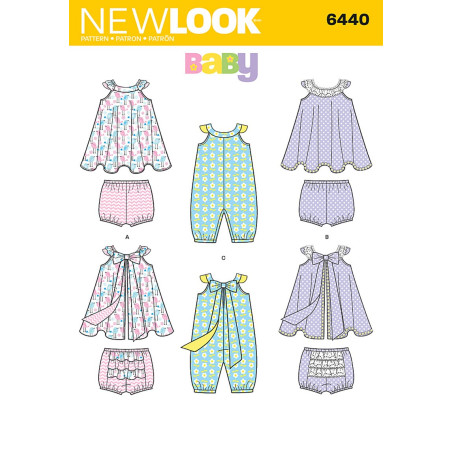 Babytøj Heldragt, kjole og Bloomers Snitmønster New Look  6440