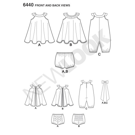 Babytøj Heldragt, kjole og Bloomers Snitmønster New Look  6440