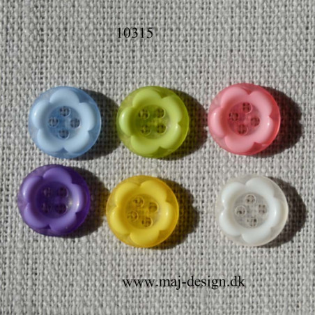 Knap 4-hul  Blomst 13 mm 6 farver