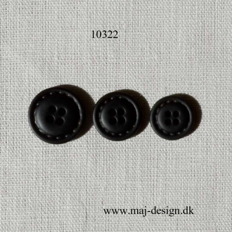 Knap 4-hul Læder look Sort 18, 20 og 23 mm