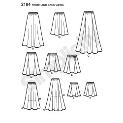 Nederdel  6 varianter snitmønster simplicity 2184
