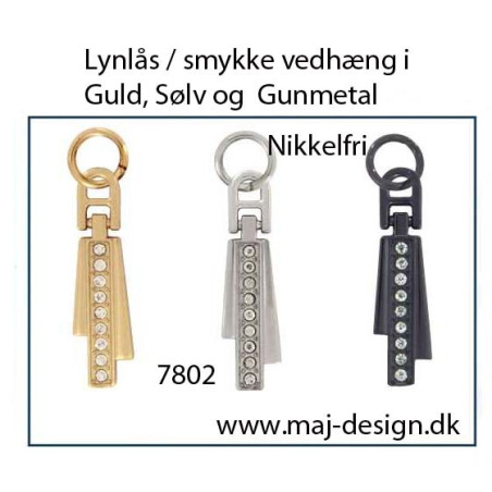 Lynlås vedhæng med 9 sten, nikkelfri