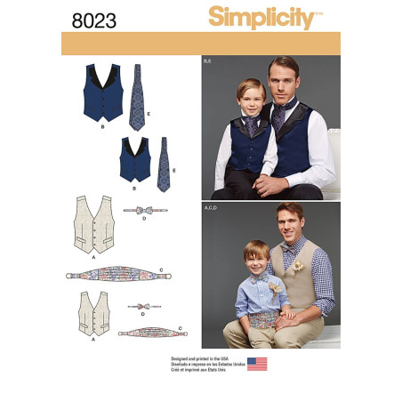 Vest, slips og skærf til far/søn Simplicity snitmønster 8023 A