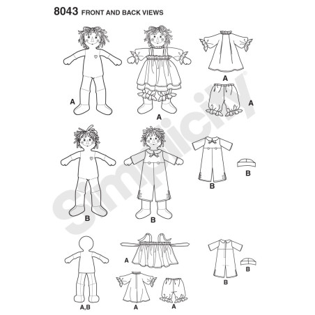 Tøjdukke Raggedy  Ann og Andy Simplicity snitmønster 8043 OS