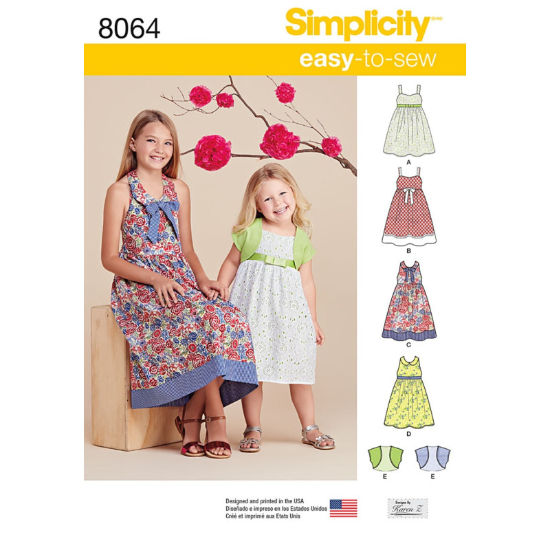 Pigekjole og kort jakke Simplicity snitmønster 8064 Pigekjole og kort jakke Simplicity snitmønster 8064