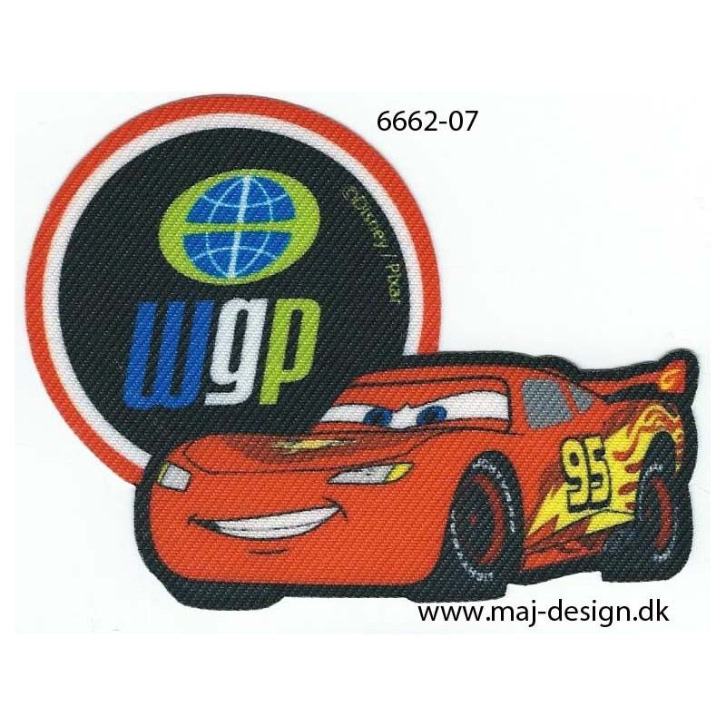 Cars McQueen WGP Printet strygemærke 9,5x7 cm Cars McQueen WGP Printet strygemærke 9,5x7 cm