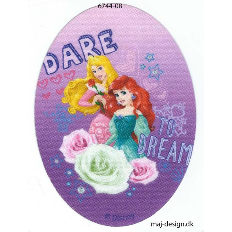 Disney prinsesser Tornerose og Ariel Printet strygelap oval 11x8 cm