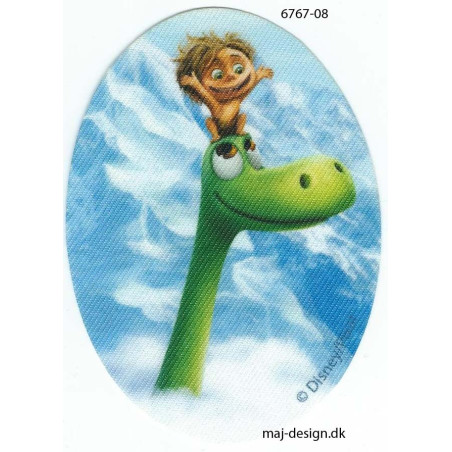 Den gode Dinosaur Printet strygelap oval 11x8 cm