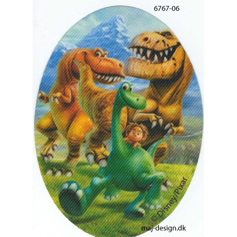 Den gode Dinosaur Printet strygelap oval 11x8 cm