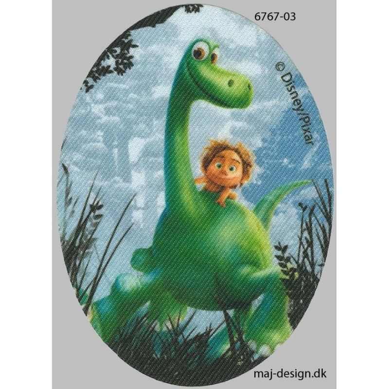 Den gode Dinosaur Printet strygelap oval 11x8 cm