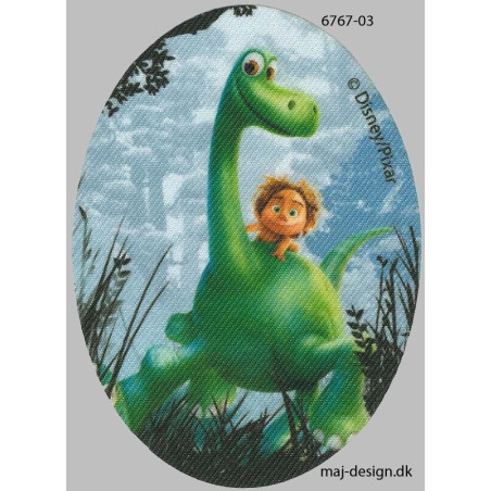 Den gode Dinosaur Printet strygelap oval 11x8 cm